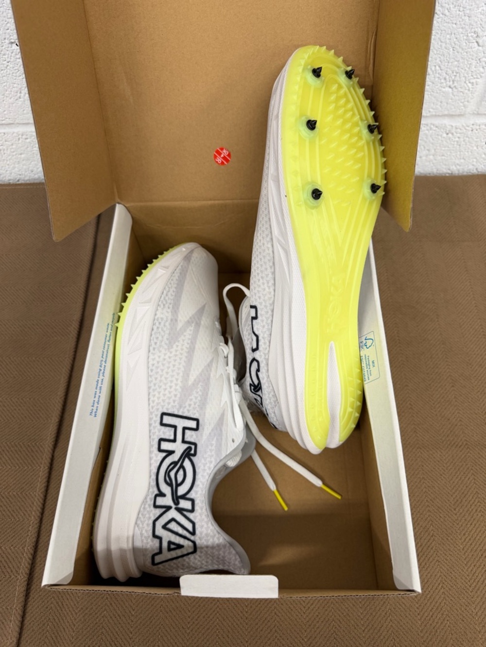 HOKA White & Neon Yellow Track Spikes 13 Men